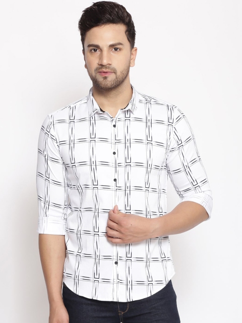 

SHOWOFF Men White & Black Cotton Classic Slim Fit Checked Casual Shirt