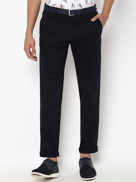 

SIMON CARTER LONDON Men Navy Blue Regular Fit Solid Trousers