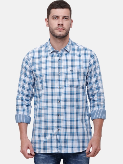 

Alan Scott Men White & Blue Regular Fit Checked Pure Cotton Casual Shirt