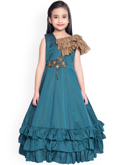 

BETTY Girls Blue Embroidered Ethnic Gown Dress