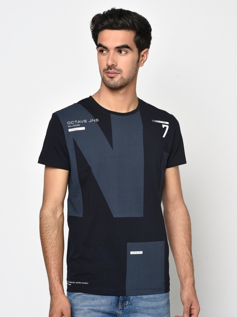 

Octave Men Navy Blue Printed Round Neck T-shirt