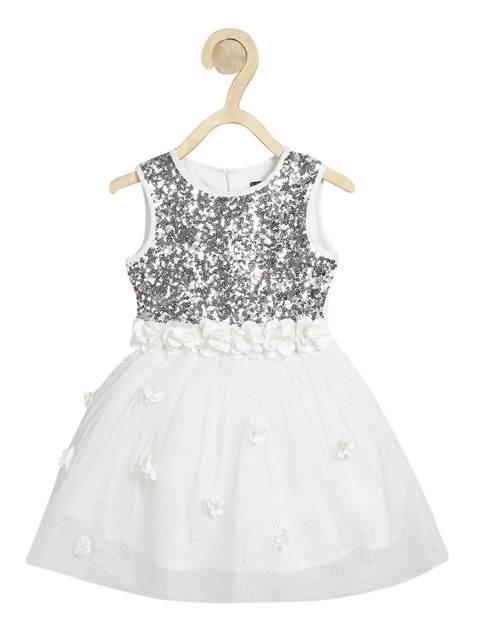 

Allen Solly Junior Girls White & Silver-Toned Sequinned Applique Fit and Flare Dress