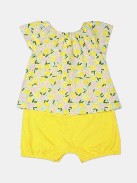 

GAP Infants Yellow Printed Double-Layer Shorty Cotton One-Piece
