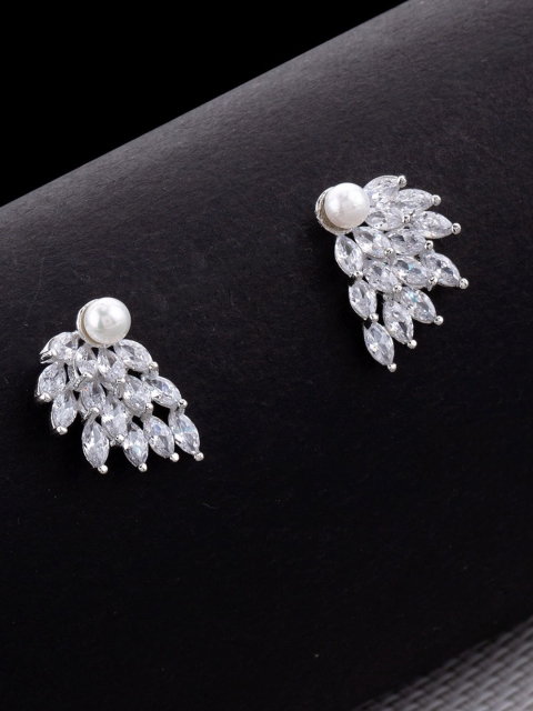 

Studio Voylla Rhodium-Plated White CZ Studded Contemporary Studs