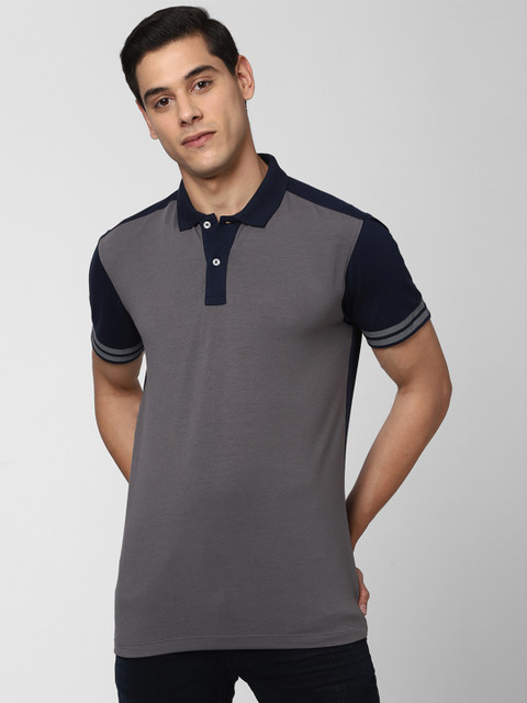 

Peter England Casuals Men Grey Solid Polo Collar T-shirt