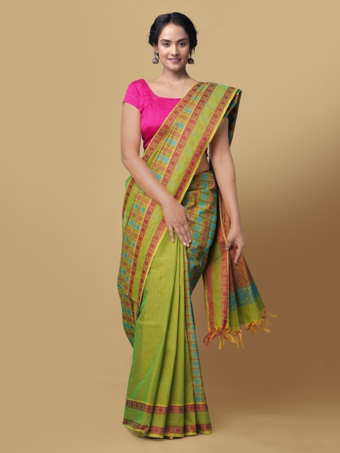 

Unnati Silks Green & Brown Pure Cotton Woven Design Mysore Silk Handloom Saree
