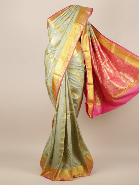 

Pothys Green & Gold-Toned Art Silk Woven Design Saree