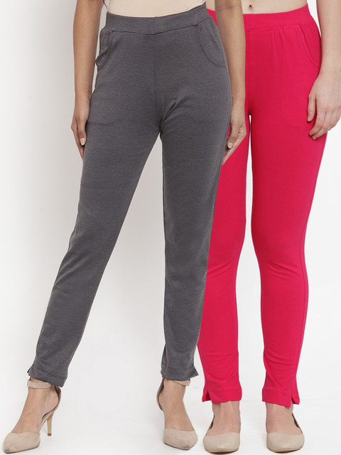 

TAG 7 Women Pack Of 2 Solid Ankle-Length Straight-Fit Leggings, Grey
