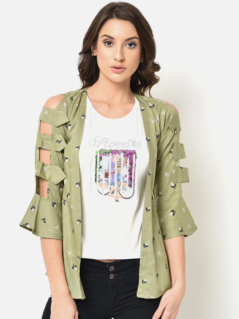 

V2 Value & Variety Green & White Layered Regular Top
