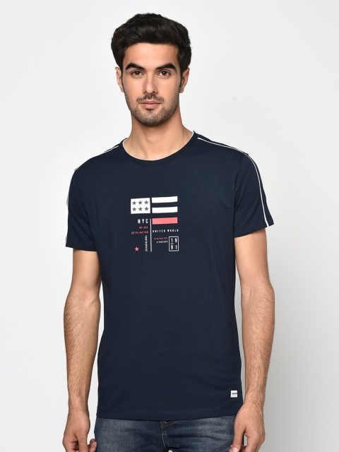 

Octave Men Navy Blue Printed Round Neck T-shirt