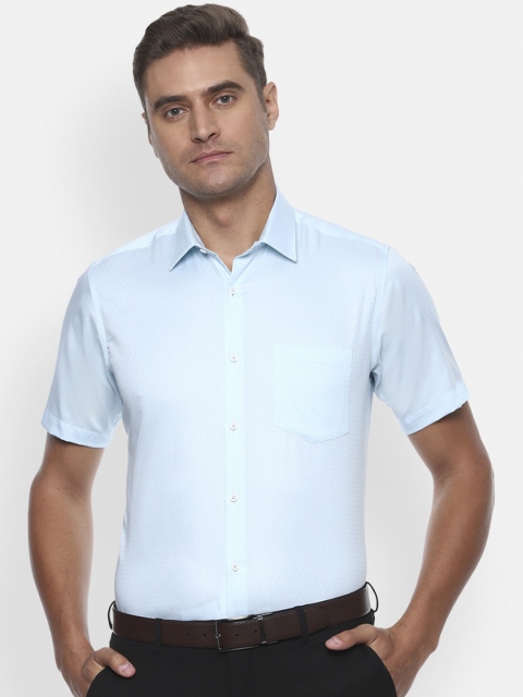 

Van Heusen Men Blue Cotton Regular Fit Self Design Formal Shirt