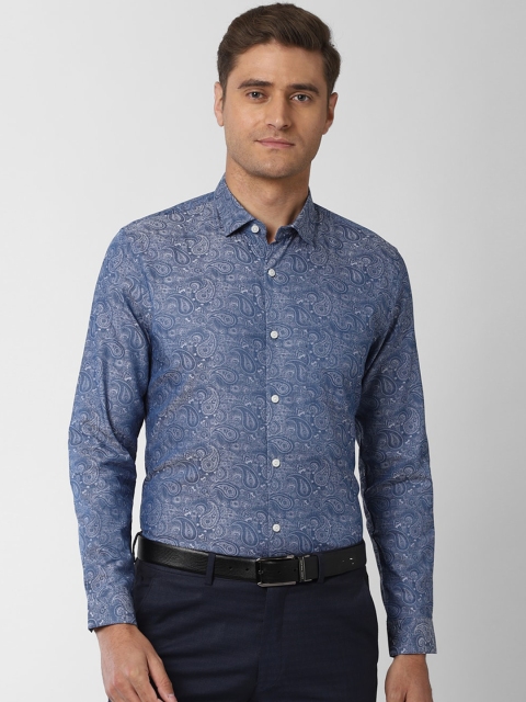 

Peter England Elite Men Navy Blue & Off-White Slim Fit Printed Pure Cotton Formal Shirt