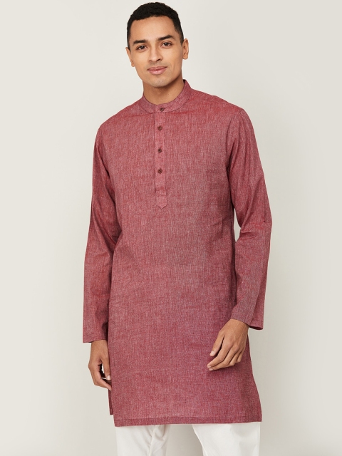 

Melange by Lifestyle Men Red Woven Design Mandarin Collar Kurta