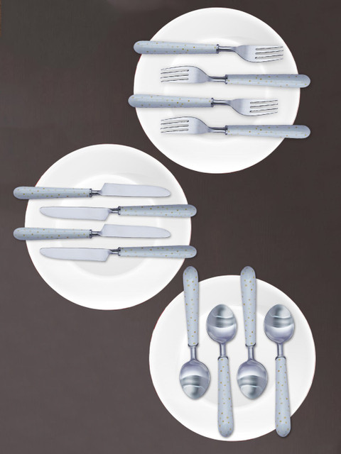 

nestroots Set Of 12 Silver-Toned Stainless Steel Cutlery Stand & Set