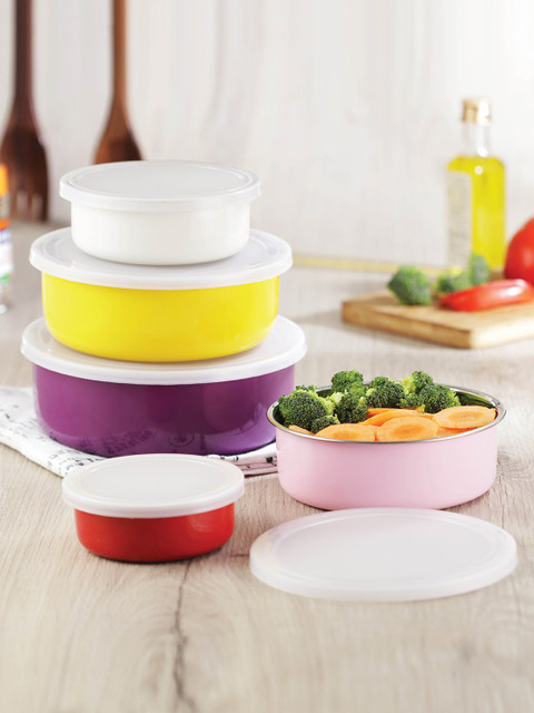 

Jensons Set Of 5 Stainless Steel Bowl Food Containers With Lids, Purple