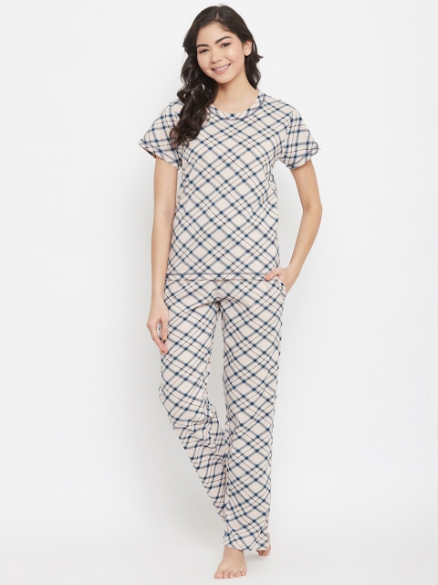 

Clovia Women Beige & Grey Checked Top & Pyjama Set
