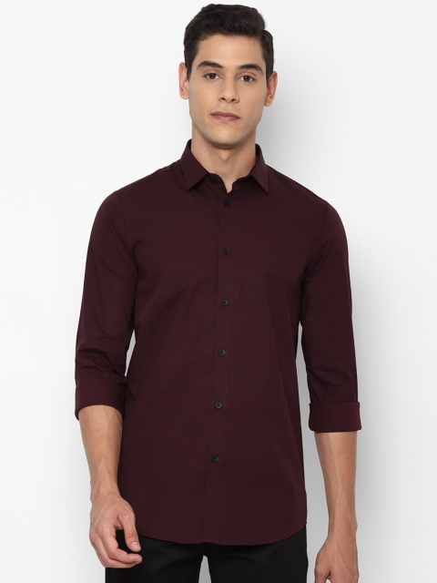 Allen Solly Men Burgundy & Navy Blue Slim Fit Checked Casual Shirt