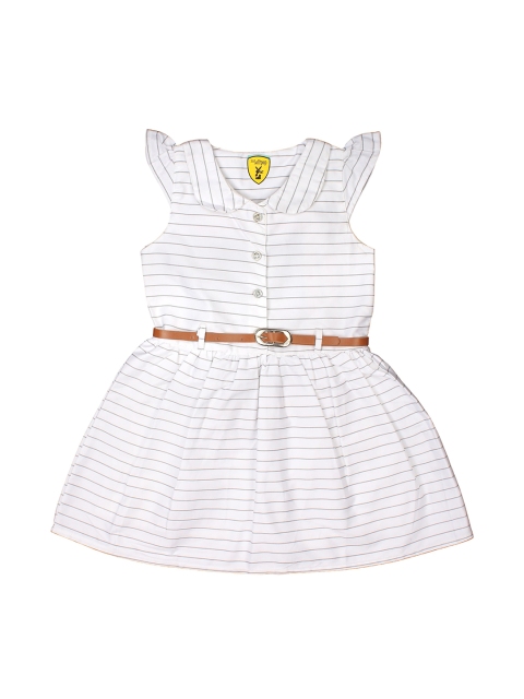 

Lil Lollipop Girls White & Grey Striped Pure Cotton A-Line Dress
