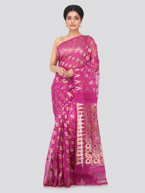 

PinkLoom Purple Pure Cotton Woven Design Handloom Jamdani Saree