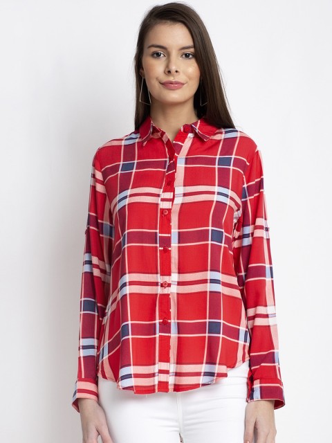 

Global Republic Women Red & White Regular Fit Checked Casual Shirt