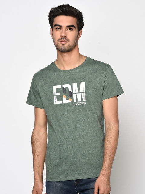 

Octave Men Olive Green Printed Round Neck T-shirt