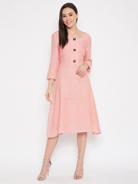 

Madame Women Pink Solid Fit and Flare Dress