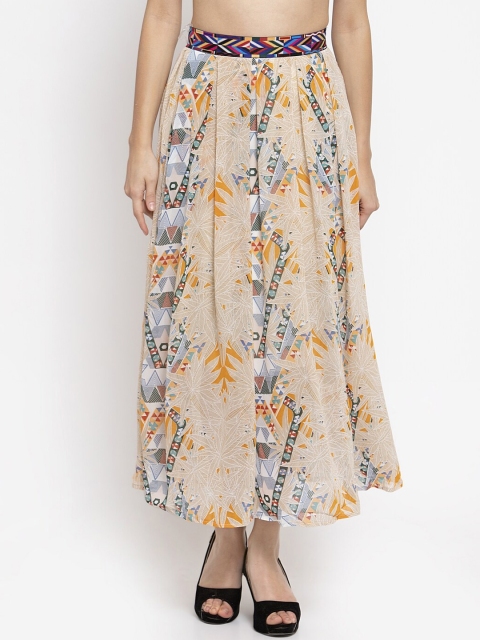 

Global Republic Women Beige & Orange Printed Flared Maxi Skirt