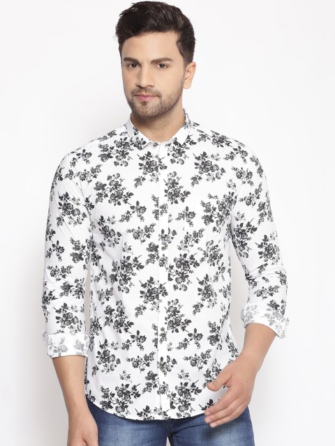 

SHOWOFF Men White & Black Cotton Classic Slim Fit Printed Casual Shirt