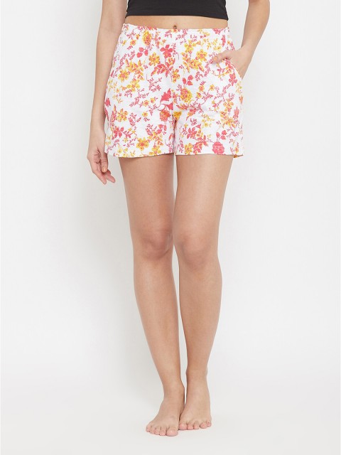 

Clovia Women White Floral Print Cotton Boxer Shorts