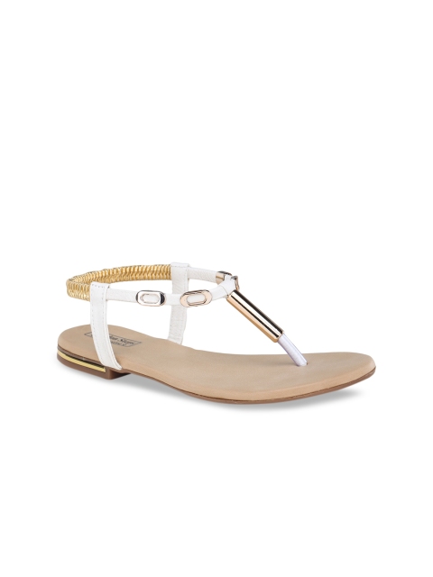 

LONDON STEPS Women White & Gold-Toned Solid T-Strap Flats