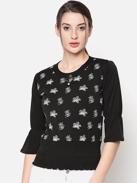 

V2 Value & Variety Black Floral Keyhole Neck Blouson Top
