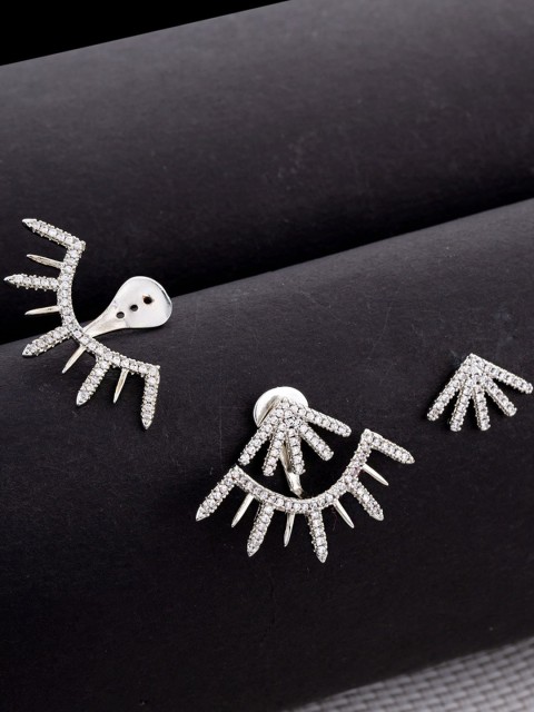 

Studio Voylla Rhodium-Plated White CZ Studded Contemporary Jacket Studs