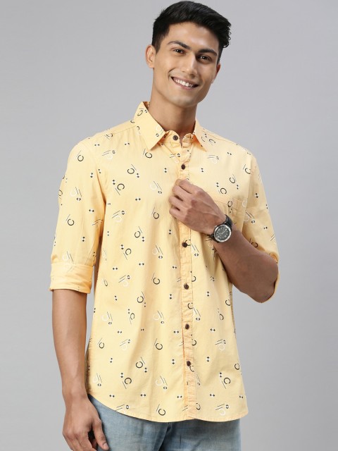 

William White Men Yellow & Black Slim Fit Printed Casual Shirt