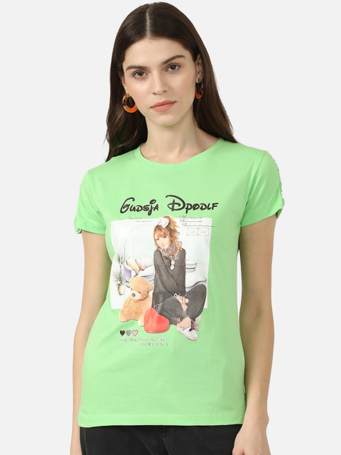 

V2 Value & Variety Women Green Printed Round Neck T-shirt