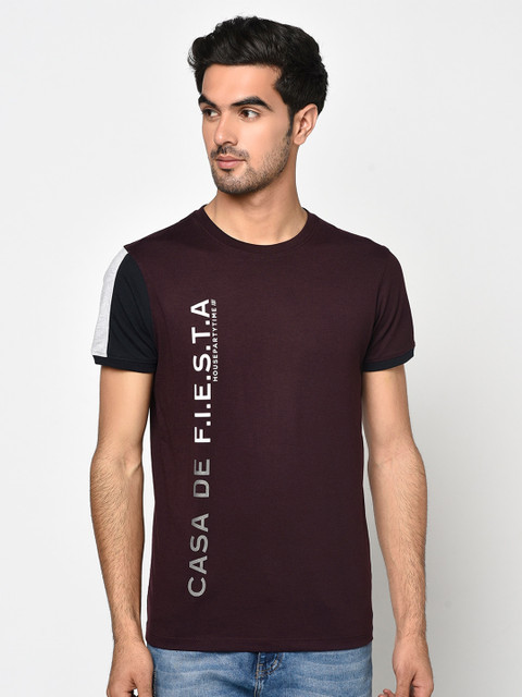 

Octave Men Maroon Printed Round Neck T-shirt