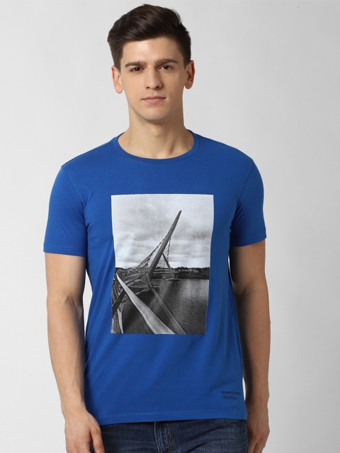 

Peter England Casuals Men Blue Printed Round Neck T-shirt