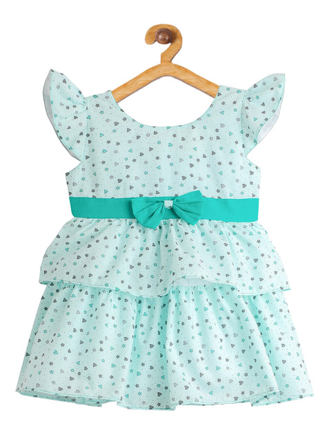 

The Magic Wand Infant Girls Green & Grey Cotton Printed Fit and Flare Dress