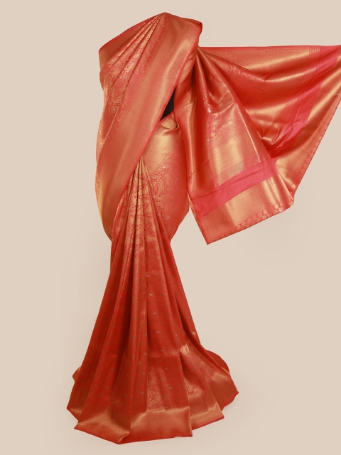 

Pothys Orange & Gold-Toned Pure Silk Woven Design Banarasi Saree