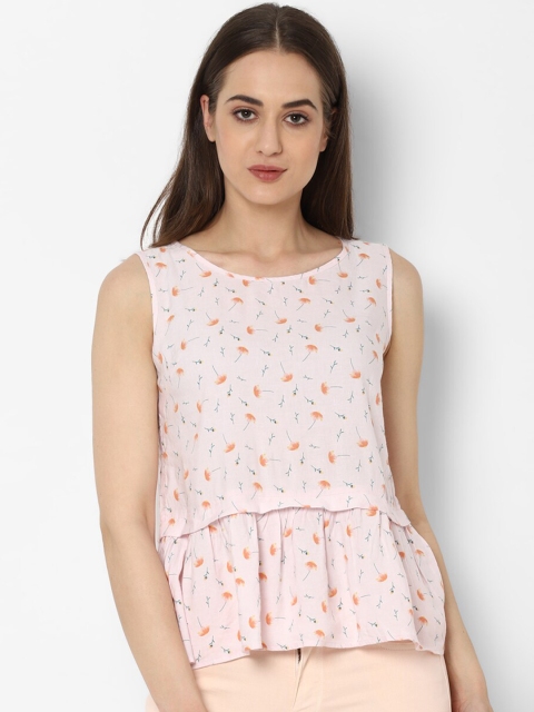 

Allen Solly Woman Pink & Brown Floral Linen Sleeveless Peplum Top