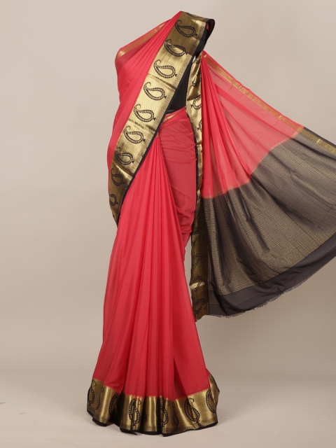 

Pothys Red & Gold-Toned Poly Chiffon Solid Saree