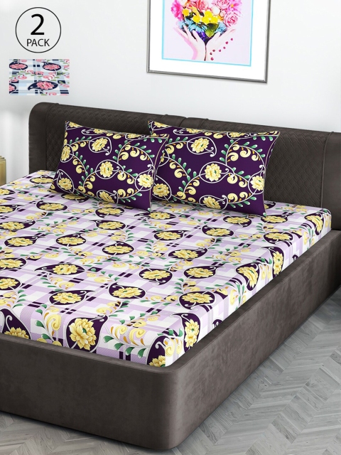 

Divine Casa Yellow & White Floral 180 TC Cotton 2 King Bedsheet with 4 Pillow Covers