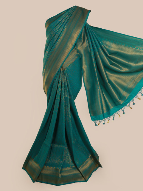 

Pothys Green & Gold-Toned Pure Silk Woven Design Banarasi Saree