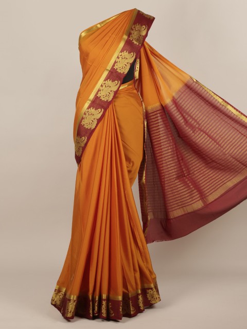 

Pothys Orange & Brown Poly Chiffon Solid Saree