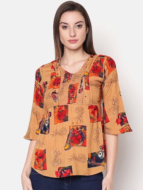 

V2 Value & Variety Beige Printed A-Line Top