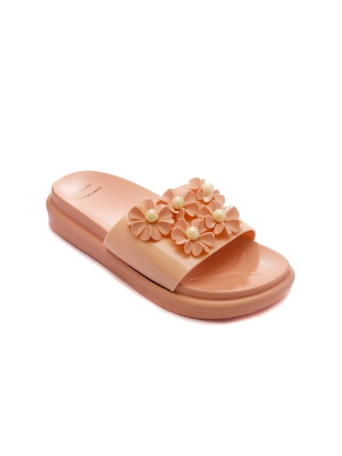 

TRENDS & TRADES Women Peach-Coloured & White Embellished Sliders