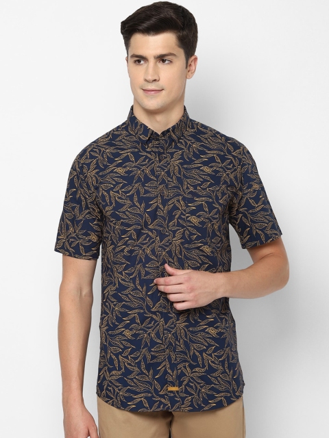 

Allen Solly Men Navy Blue & Mustard Yellow Slim Fit Printed Casual Shirt