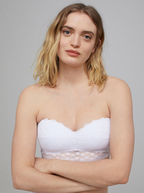 

H&M Women White Lace Padded Bandeau Bra 0964026002