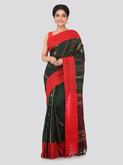 

PinkLoom Green Striped Pure Cotton Handloom Saree