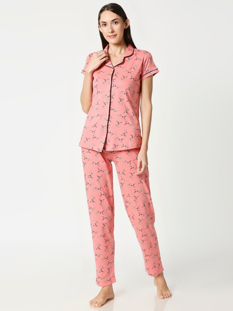 

AV2 Women Peach-Coloured & Blue Printed Night suit