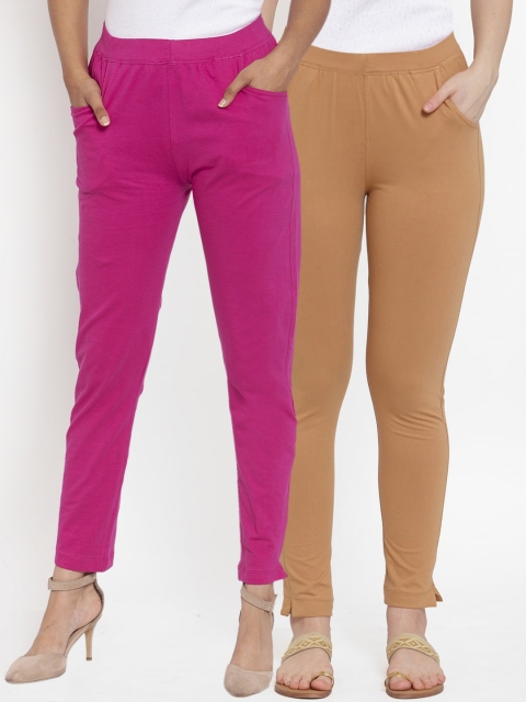 

TAG 7 Women Pack Of 2 Solid Straight-Fit Ankle-Length Leggings, Magenta